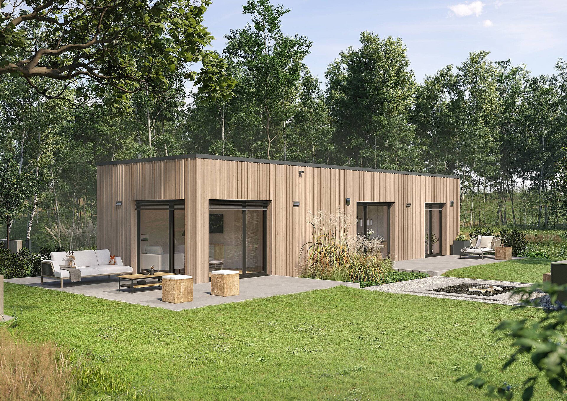 Option Bungalow mit Flachdach, HolzverschalungVisualisierung
